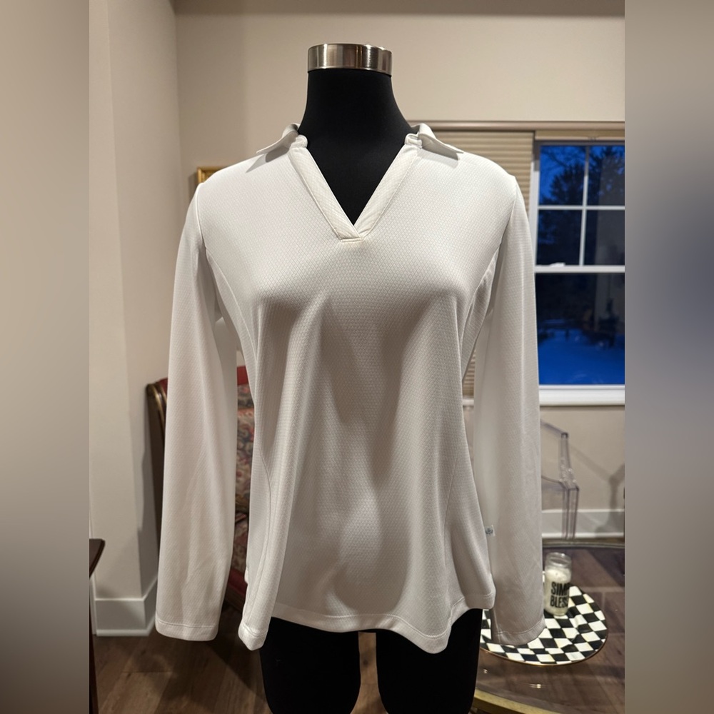 Lady Hagen long sleeved open collar white golf shirt size M